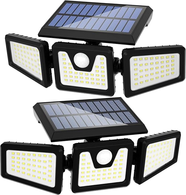 FLOWood Solar Lights 118 LED Solar Security Lights with Motion Sensor IP65 Waterproof 360 Angle Adjustable Solar Spot Light Outdoor for Garage Garden Front Door Wall Driveway Cold White 2 Pack