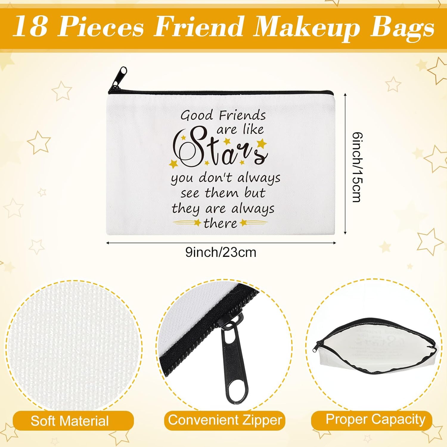 Paterr 24 Pcs Friend Gifts for Women Friendsgiving Makeup Bags Friendship Keychains Galentines Valentine Gifts for Friends Bulk Cosmetic Bags with Zipper for BFF Bestie Birthday Decorations(Star) - Image 4