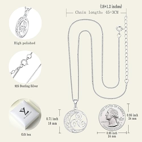 Miniatura 6 de YL Collar de nudo celta de plata de ley 925 con colgante de triskele, joyería de luna triskelion para mujer, Metal