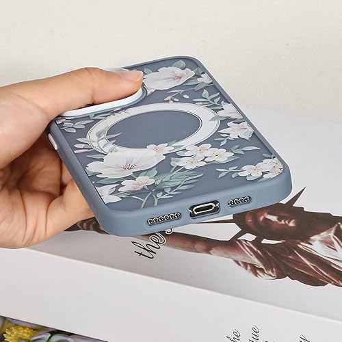 Miniatura 4 de Funda magnética mate translúcida compatible con iPhone14 Funda MagSafe de lujo a prueba de golpes Cubierta trasera dura con bonito patrón de flores