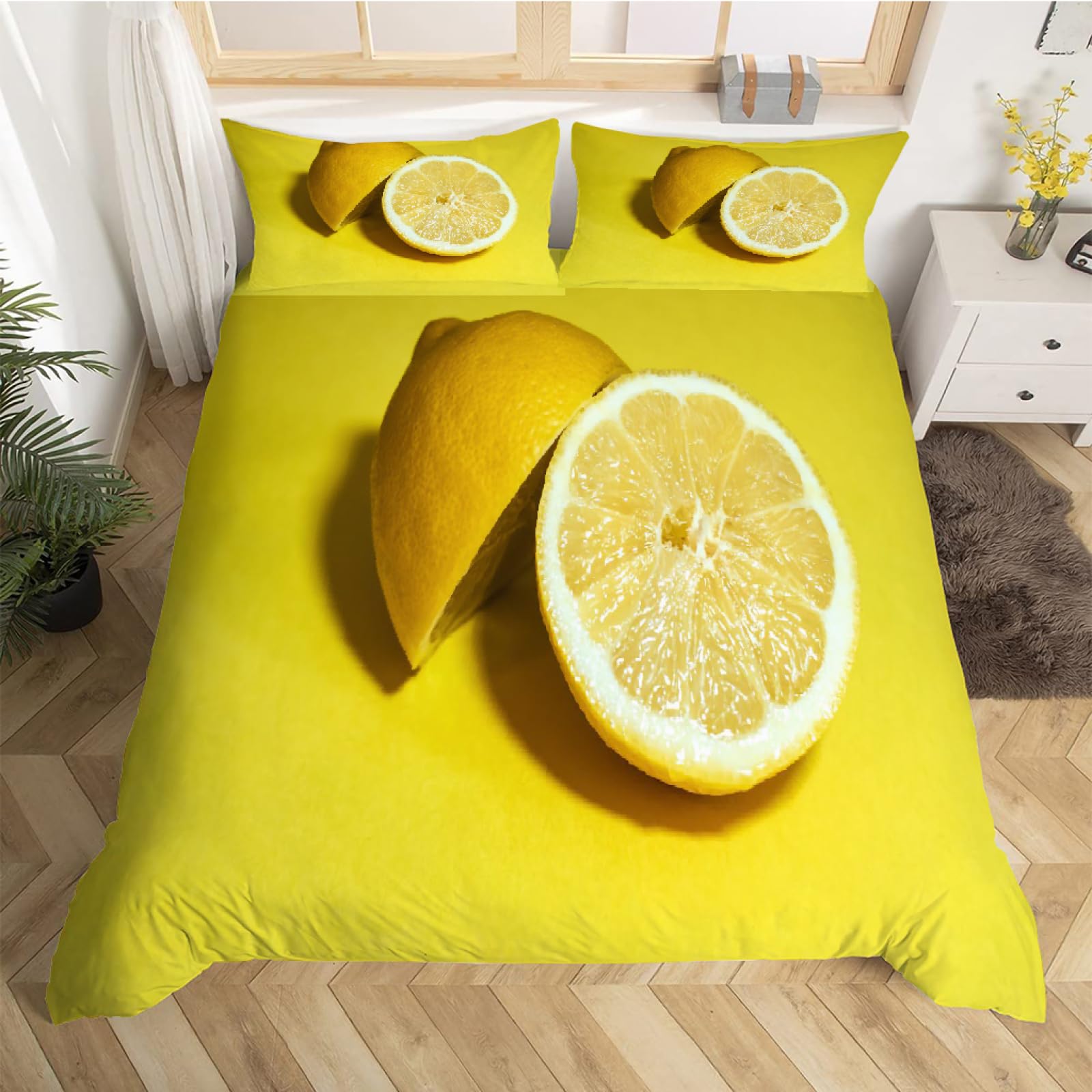 Amazon｜布団カバーレモン寝具カバー黄色掛け布団カバー3点
