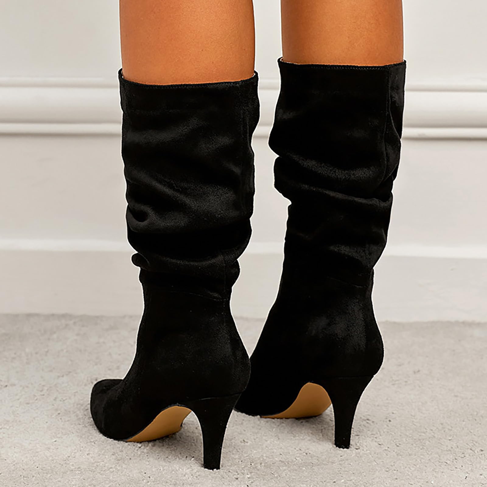 Generisch Botas de equitación 2023 tacón alto tacón medio sexy punta punta punta moda botas zapatos mujer