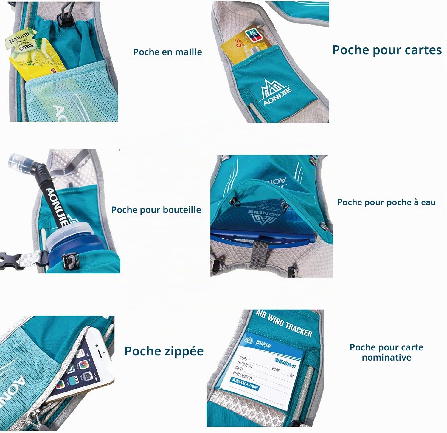 AONIJIE 5L Gilet Hydratation Running Femme et Homme Bretelles de Poitrine Réglables Léger et Réfléchissant Gilet de Course Marathon Randonnée