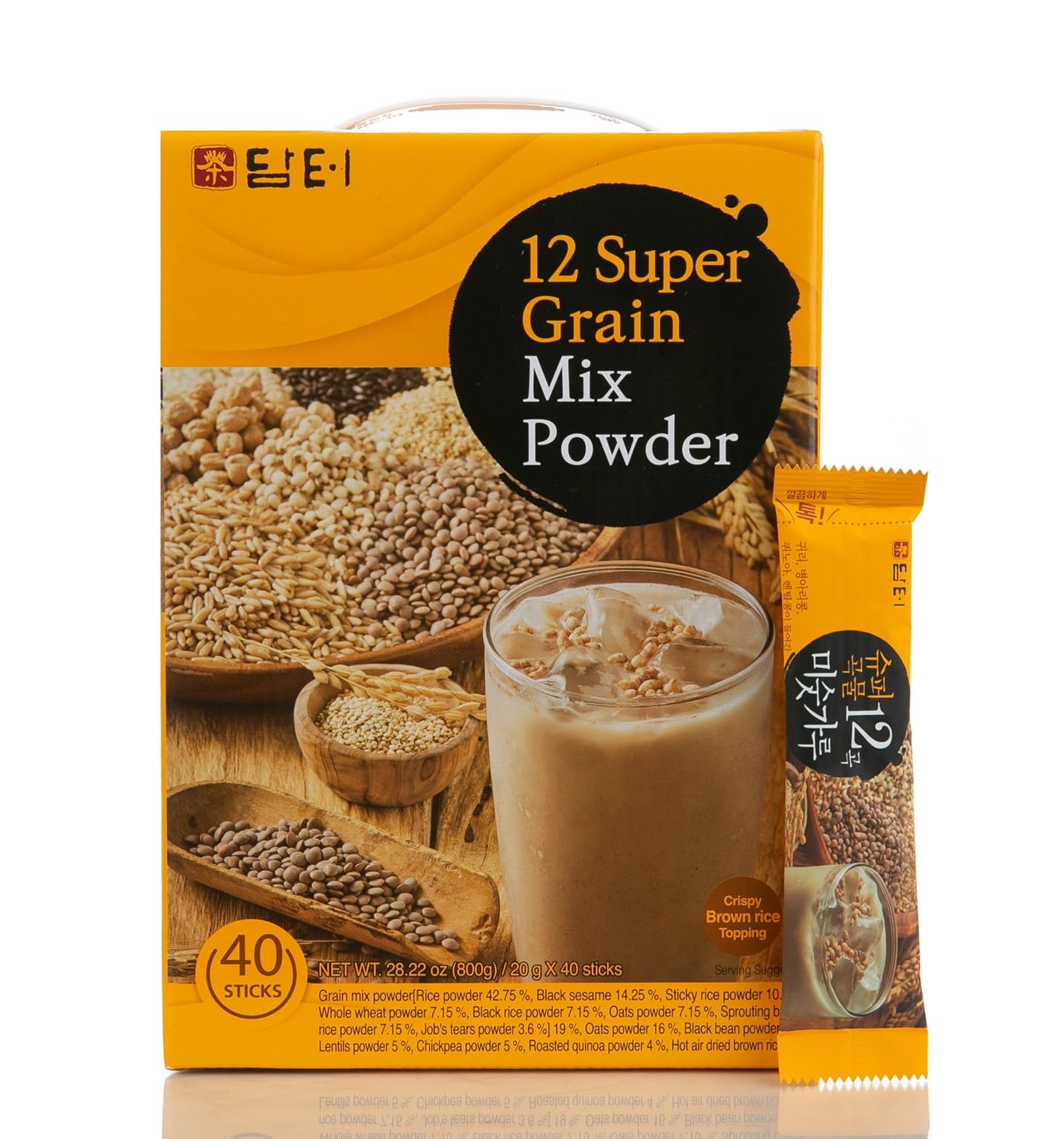 Damtuh Korean 12 Super Mixed Grain Powder Meal Replacement Shake Breakfast Simple Meal Superfoods Misugaru 20g x 40 Sticks