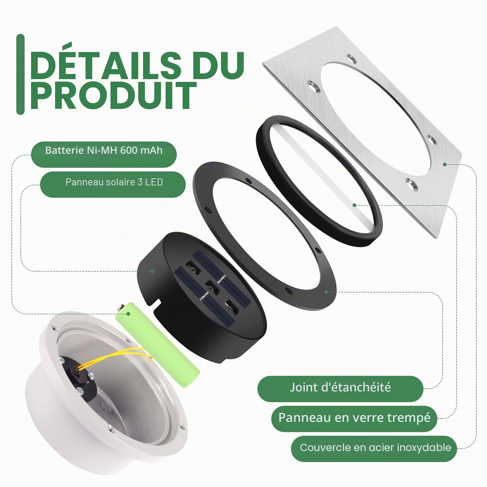 TOSHIN Lumière Solaire Extérieur, LED Lampe Solaire Au Sol Jardin, Étanche IP65 Spot Solaire Extérieur pour Chemins Cour Pelouse Terrasse Piscine, Carré, Blanc Froid, Lot de 8