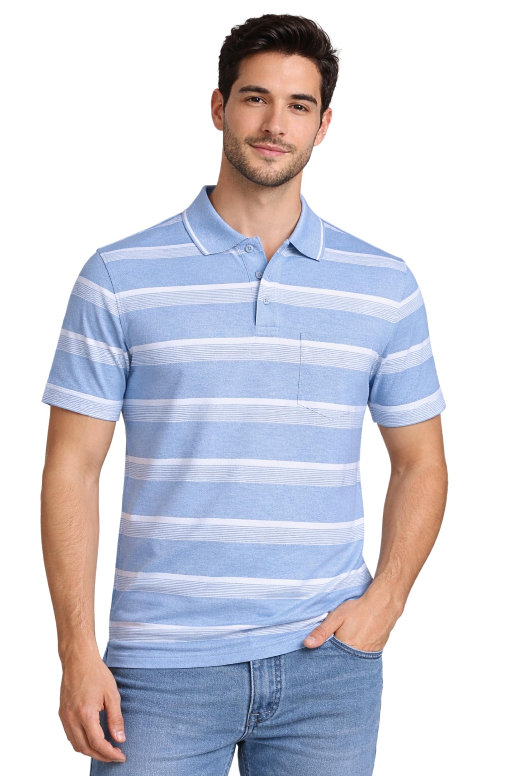 Half Sleeve Polo T-Shirt for Men with Pocket || Stripe Collar and Pocket T-Shirt for Men Half Sleeves-image-0