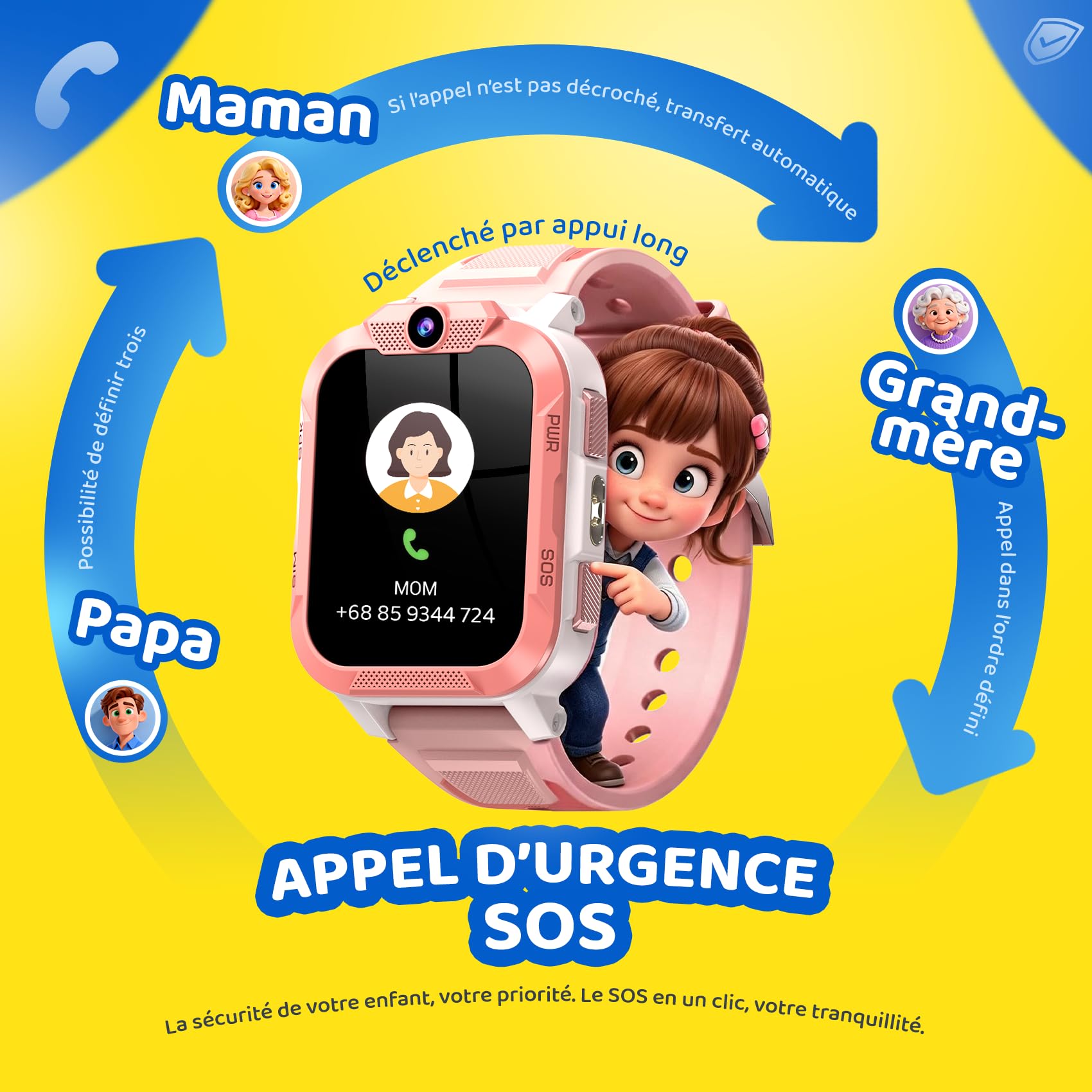 Blackview Montre Connectée Enfant 4G, Montre GPS Enfant avec Carte SIM, Appel Vidéo HD, Chat Vocal et SMS, Bouton SOS, Mode École, IP68 Étanche, Podomètre, Réveil, Cadeau Enfant Idéal, Rose poudré