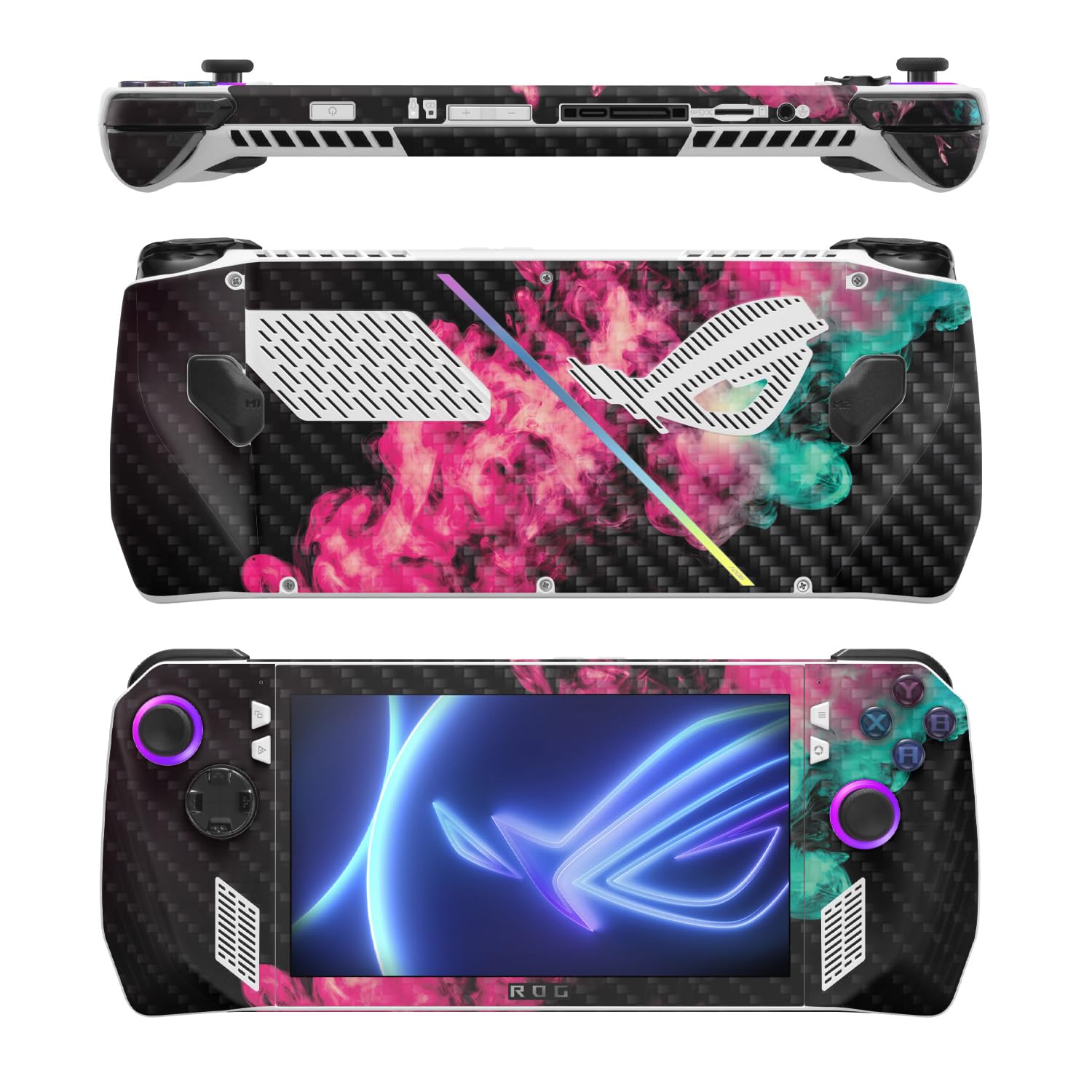 MightySkins Carbon Fiber Skin Compatible with Asus ROG Ally - Magenta Smoke | Protective, Durable Textured Carbon Fiber Finish | Easy to Apply