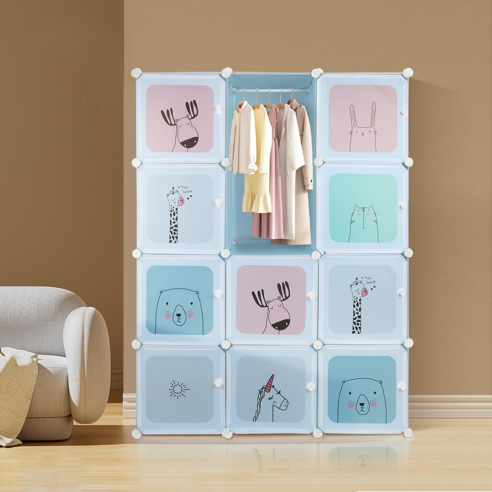 HUOLE Armario Modular para Colgar Ropa, Armario de Almacenaje de Ropa, Fácil Montaje,Cubo más Profundo