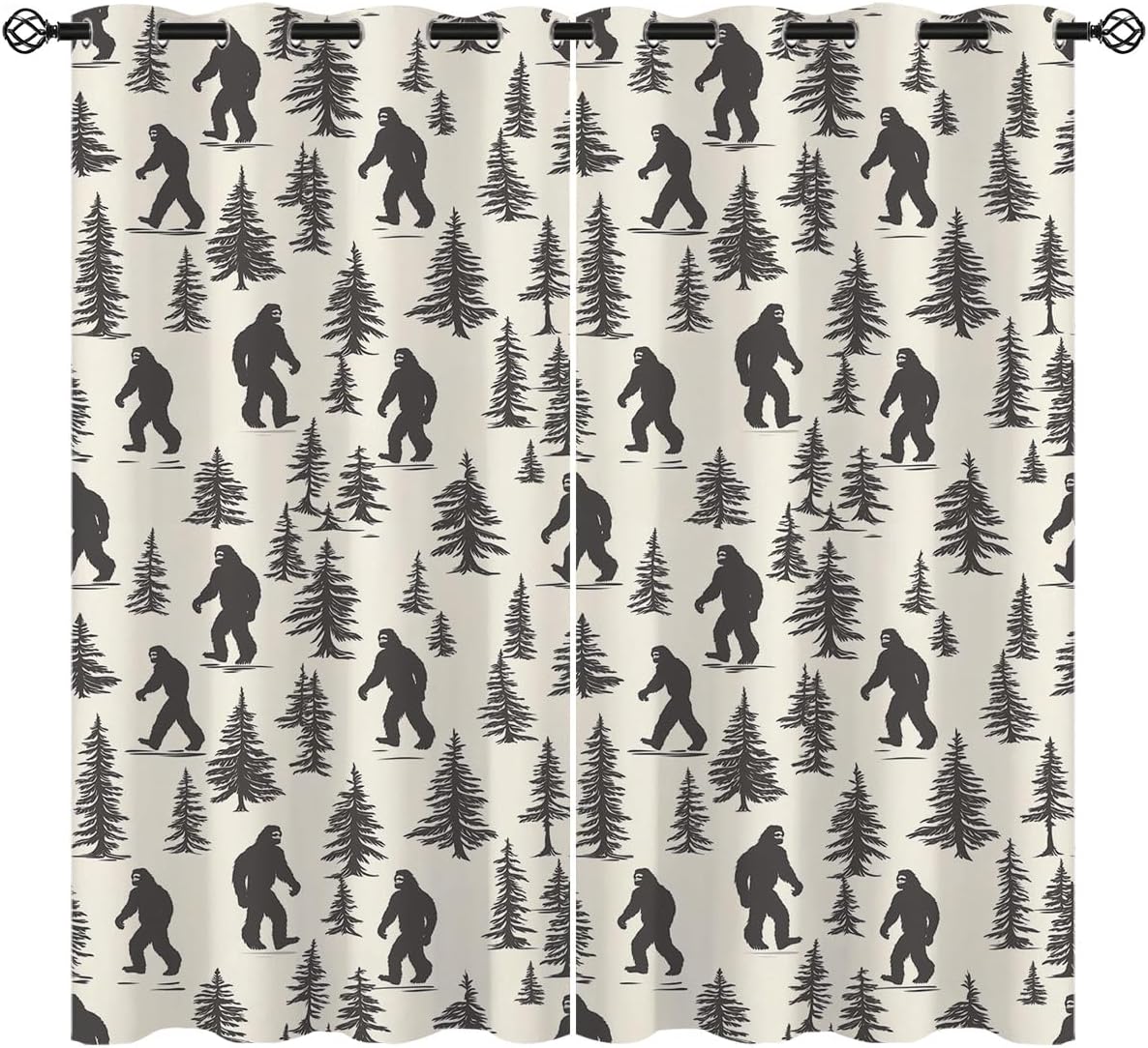Bigfoot Blackout Curtains for Girls Boy Home Decor, Fog Forest Tree Cool Mystery Sasquatch Print Grommet Thermal Insulated Drapes Darkening Window Curtain for Bedroom Living Room, 42 x 63 Inch