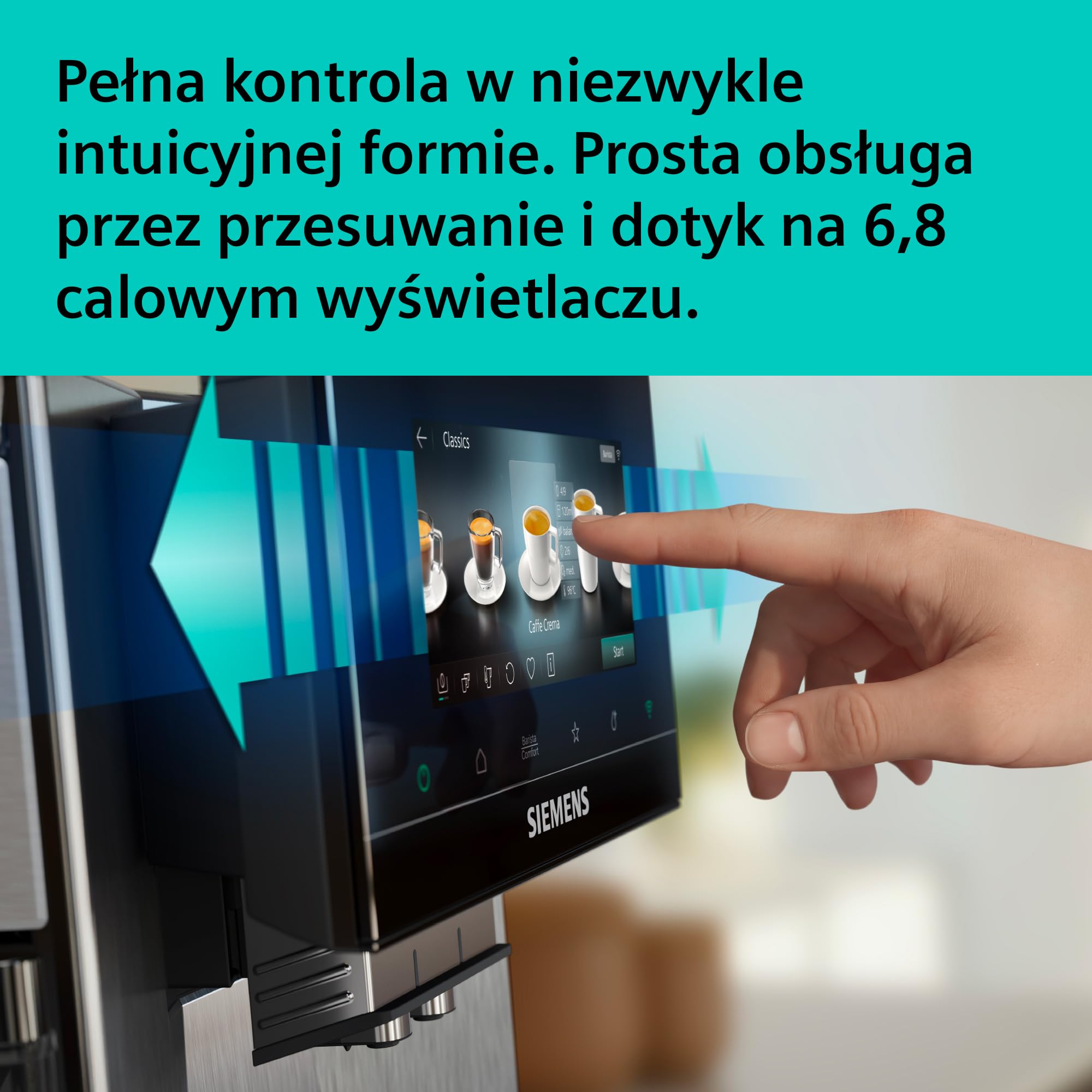 Siemens, automatyczny ekspres do espresso, EQ900 iAroma, spersonalizowane ustawienia smaku, precyzyjne mielenie, duży wyświetlacz, dwa pojemniki na ziarna, stal nierdzewna, TQ927E03