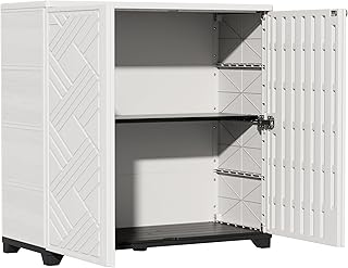 Outdoor Storage Cabinet, Weather-Resistant 3-Shelf Design Storage Shed w...