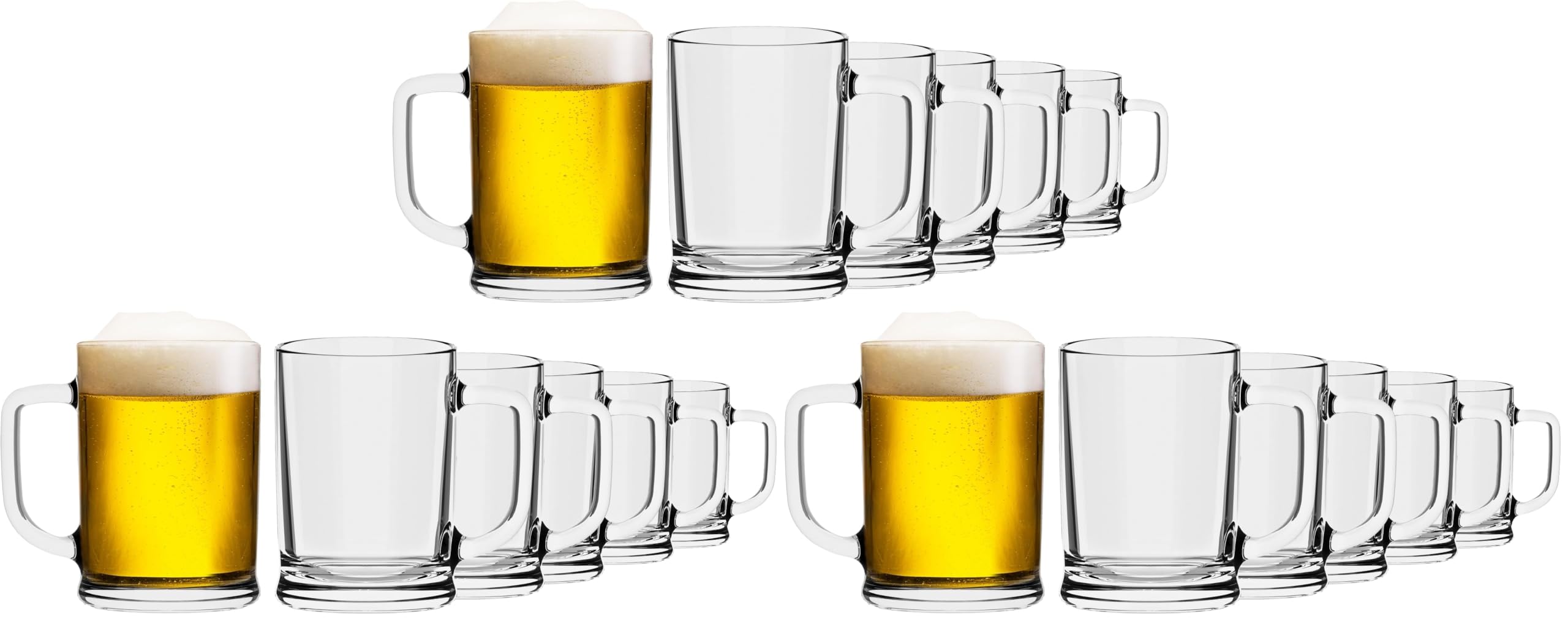 TREND FOR HOME Bierkrug 0,5 Liter Set von 6 mit Handlichem Griff Glaskrug 0,5 Liter Bier Glas Bier Krug Biergläser 0,5 Bierbecher Biermaßkrug Glas Bierkrüge Maßkrug Transparent, Ulf (Packung mit 3)