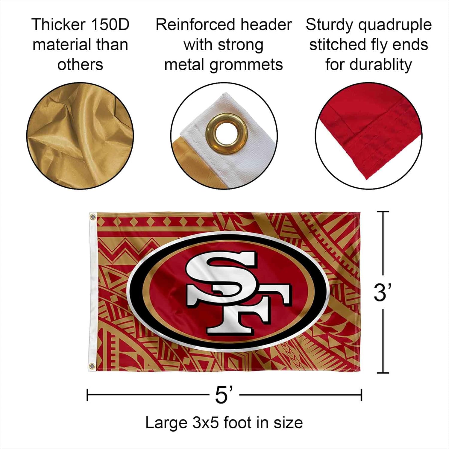 San Francisco 49ers Samoan Pattern 3x5 Grommet Flag - Image 2