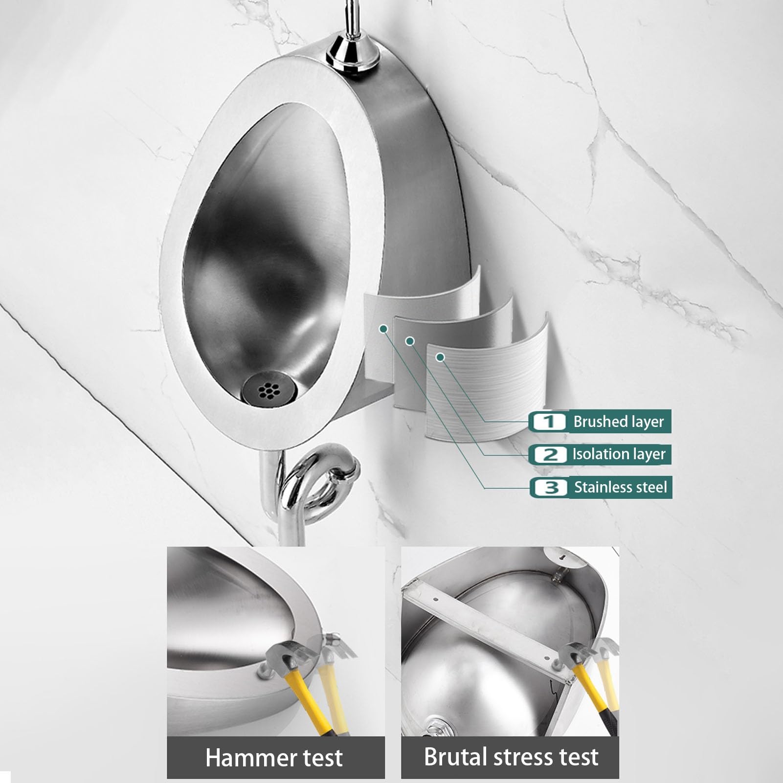 304 Orinatoio in acciaio inossidabile, Parete ad alta efficienza Flush Orinatoio, Maschio Sanitari Ware Public Toilet Orinatoio, Anti-Splash Caratteristiche,