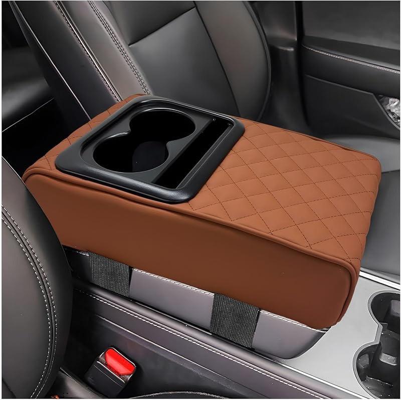 Almofada para Apoio de Braço do Console Central Suvnie com Porta-Copos e Suporte para Celular – Marrom Diamante