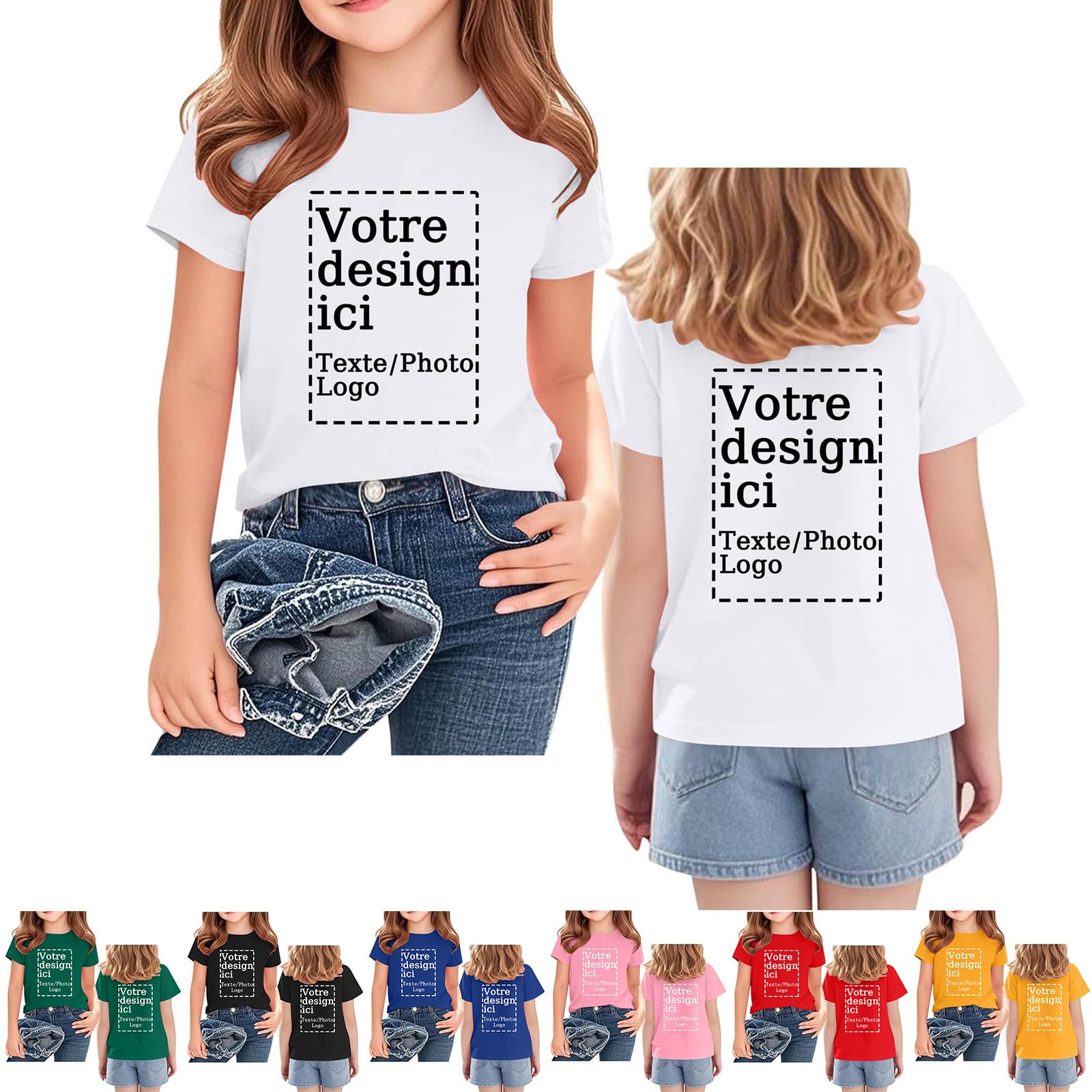 Customizable Tee Shirt for Boys and Girls - Custom T Shirt Front/Back with Text/Image/Logo, Design Your Own Tshirts Short Sleeve Casual Tshirt Custom T-Shirt Kid
