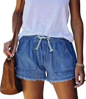 Women Jean Shorts High Waisted Denim Shorts Summer Casual Distressed Ripped Jeans Short Raw Hem Hot Short Jeans