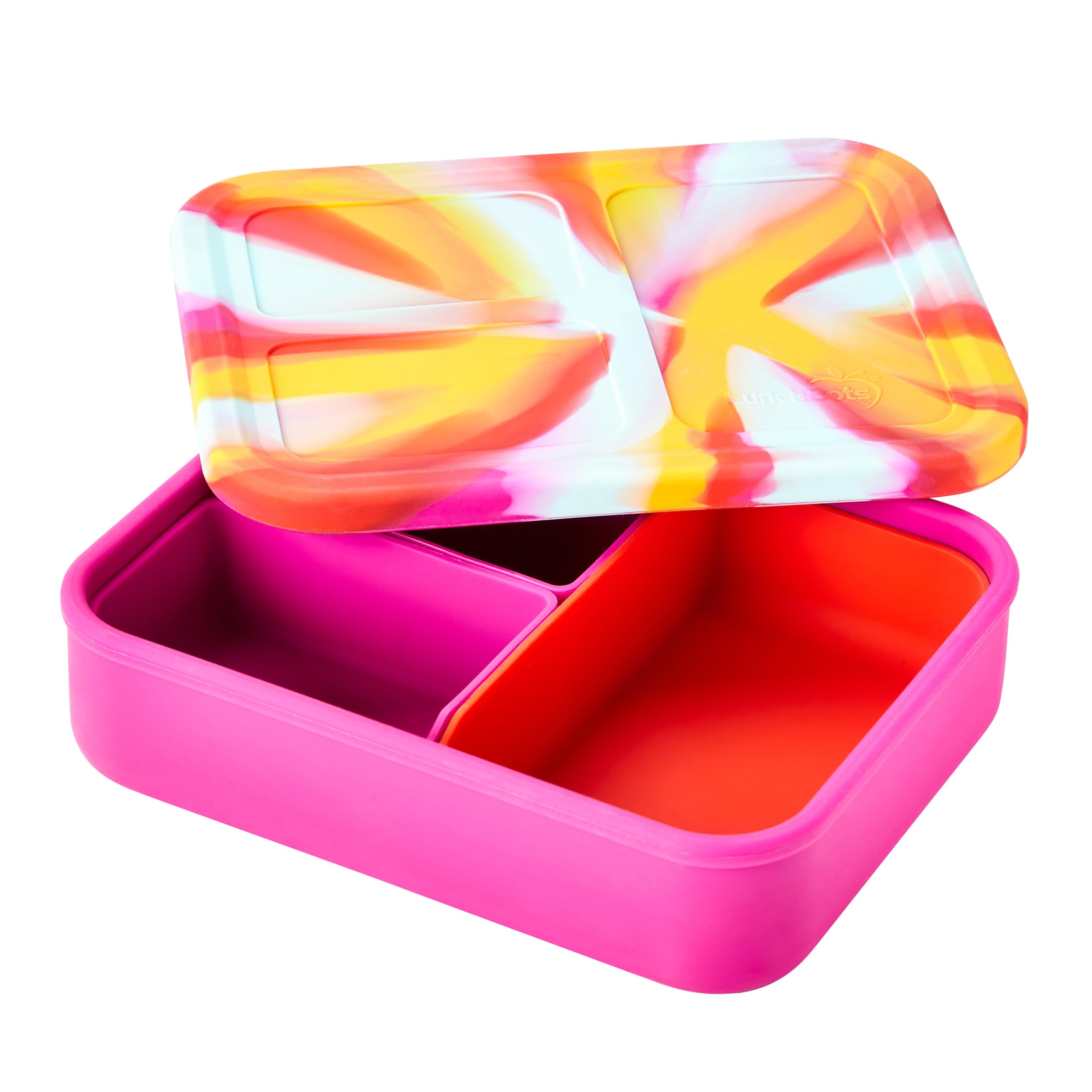 LunchBots Build -a- Bento, Platinum Food Grade Silicone Bento Box, Leak Proof, BPA Free, Oven & Dishwasher safe 32 oz Capacity - Tie Dye Pink
