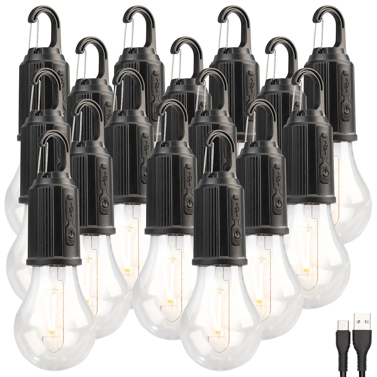 Lunartec Campinglampe: 16er-Set LED-Akku-Glühbirnen mit je 120 Lumen, 400 mAh, USB-Ladung (wiederaufladbare Kabellose Lampen, Campinglampe Akku, Angeln)