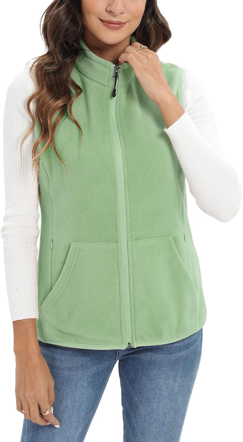 Argstar Women’s Fleece Vest with 6 Pockets, Lightweight Sleeveless Gilet, Casual Layering Outerwear for Daily Life & Outdoors