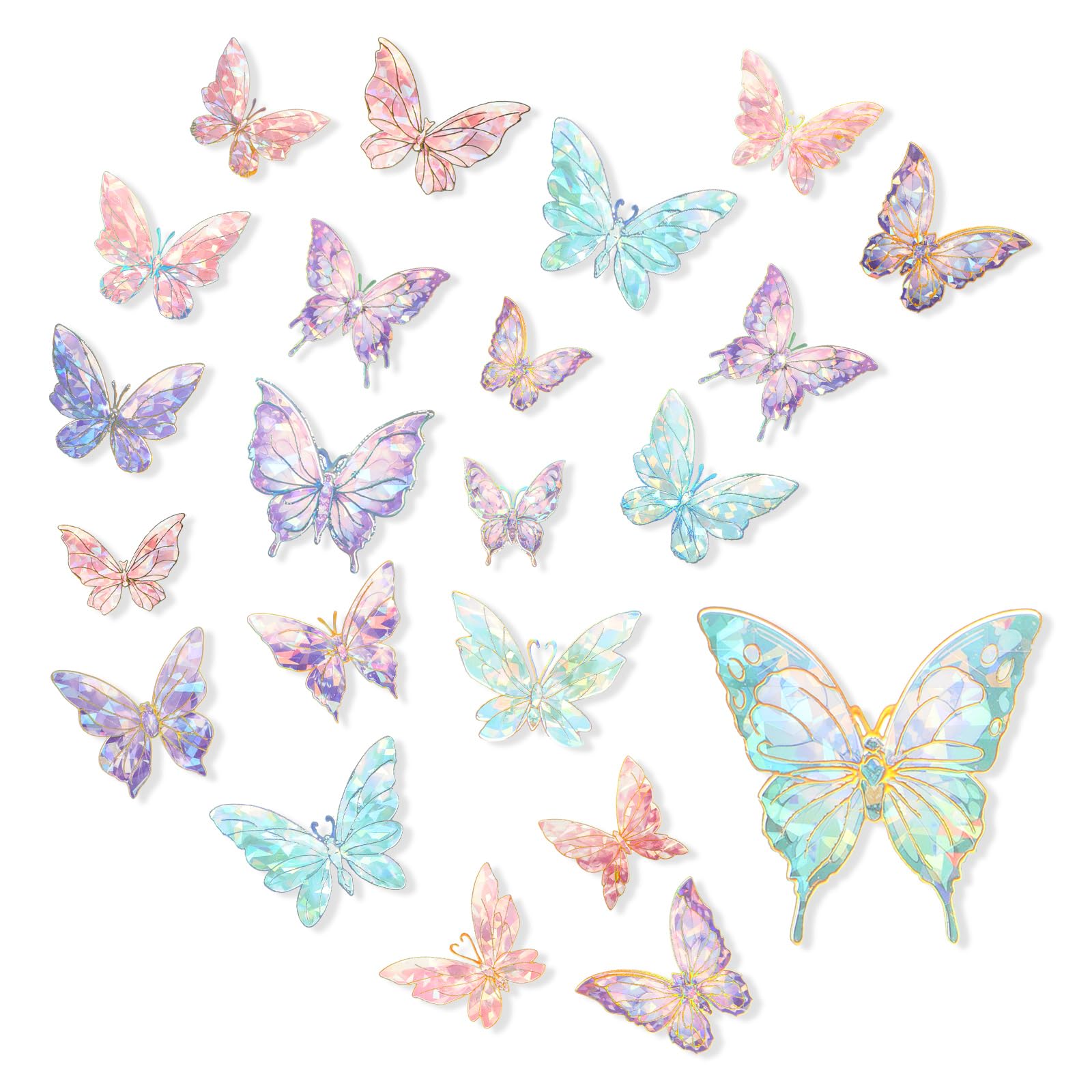 80pcs 3D Holographic Butterfly Stickers Self-Adhesive PVC Butterfly Stickers Decals for Junk Journal Bullet Scrapbook Journals Planners Laptops Paper Crafts