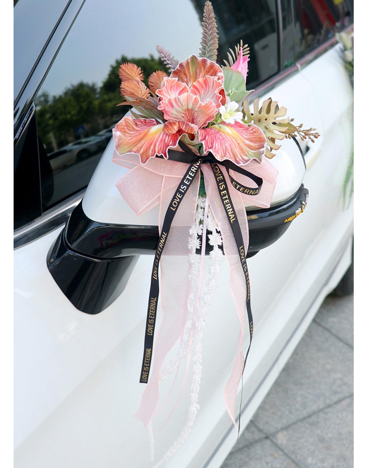 Autoschleifen Hochzeit Rückspiegel Türgriff Blume Schleife Dekoration Stuhlschleifen mit Bändern Antennenschleifen Simulation Blume Hochzeitsschleifen für Hochzeit Deko #Violett 6 Stück