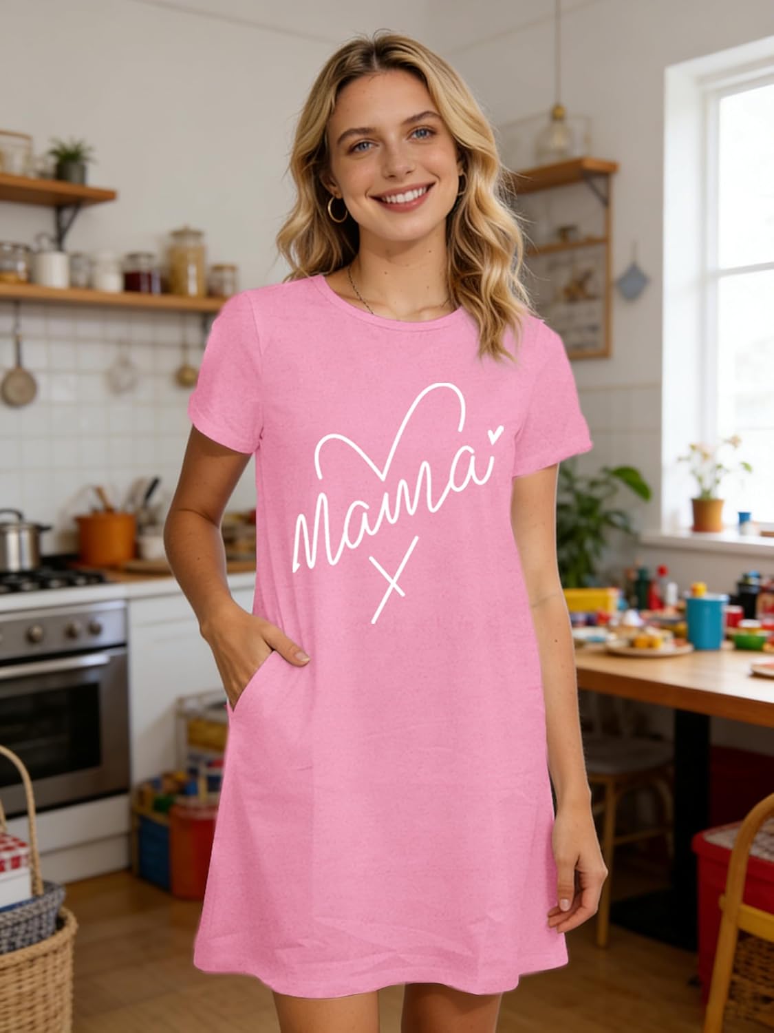 Mommy and Me Dresses Mother Daughter Matching Dresses with Pockets Mama or Mini Short Sleeve Outfits - Image 3