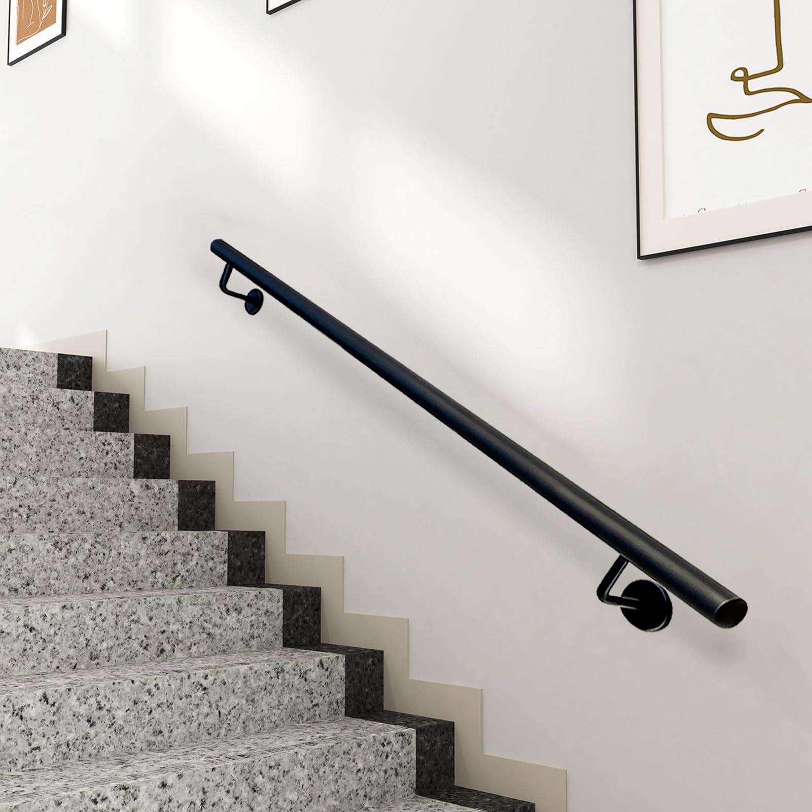 Rampe d'escalier anti-chute de 5m avec barre d'appui antidérapante en fer noir robuste