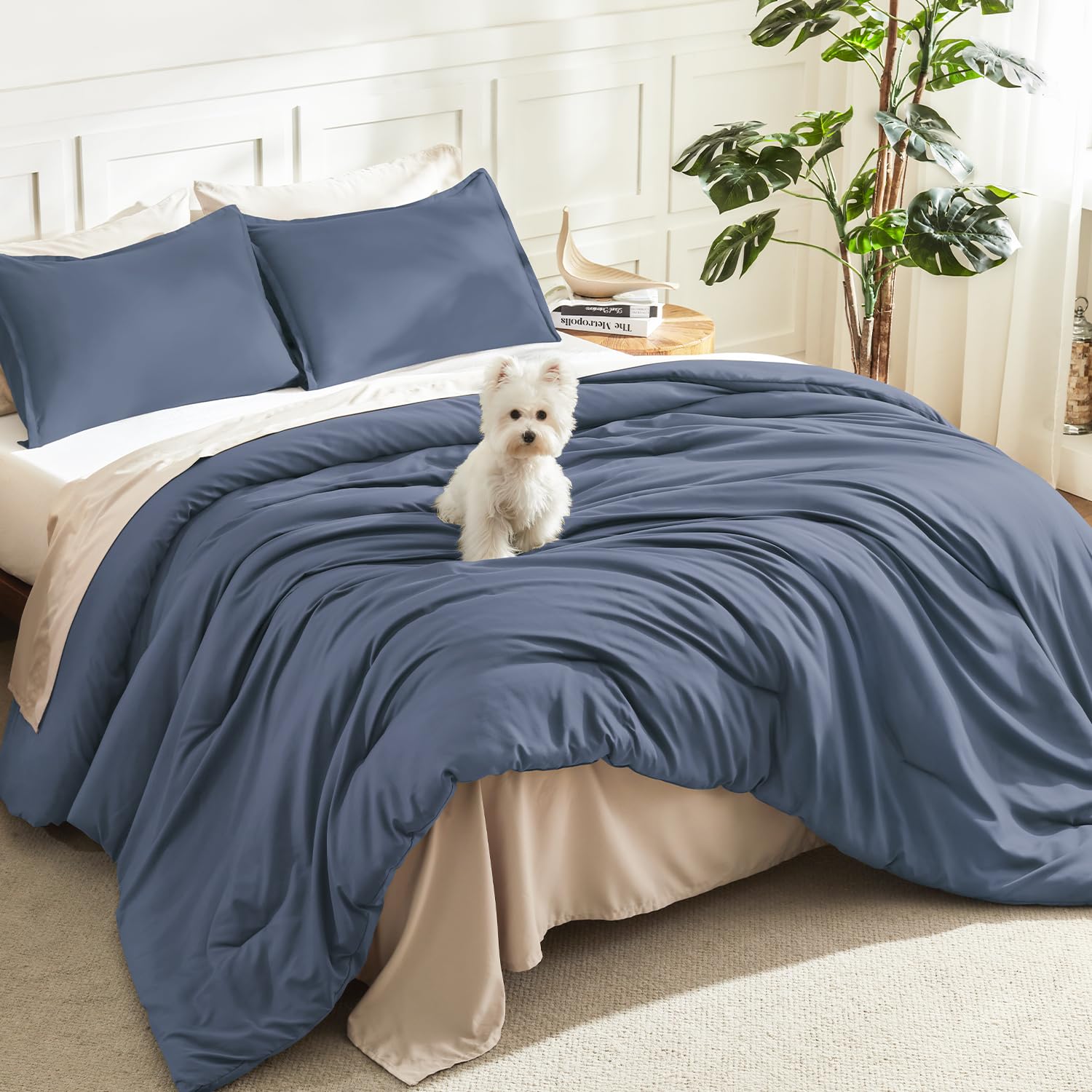 Litanika Comforters Bluish Grey Full Size, 3 Pieces Lightweight Solid Bedding Set & Collections, All Season Fluffy Bed Set (79x90In Comforter & 2