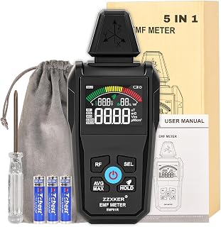 Zzxker 5-in-1 EMF Meter Radiation Detector - EF MF RF Temp Humidity Reader for Home Office Ghost Hunting