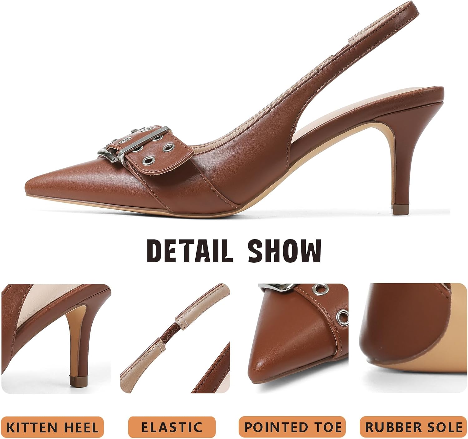 Eteridrey Kitten Heels for Women Pointed Close Toe Elastic Slingback Heel Comfortable Sexy Pumps Party Office Dress Shoes - Image 4