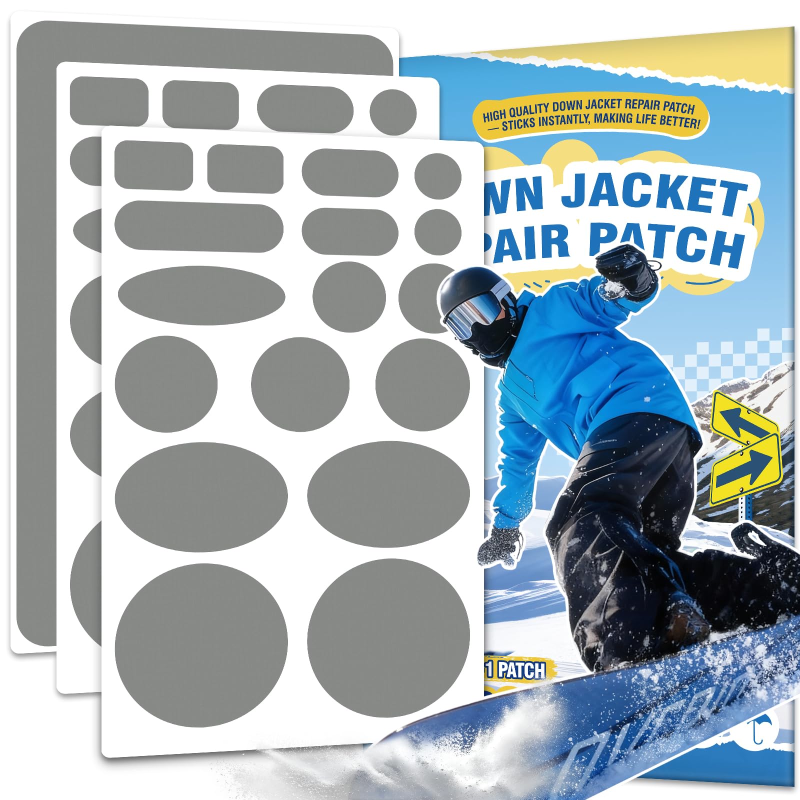 35Pcs Down Jacket Repair Patch Kit Pre-Cut Nylon Patches for Clothes Self-Adhesive Fabric Tape Waterproof Lightweight Outdoor Gear Tenacious Repair Tape for Puffer Jacket Coat Tent Backpack(Gray)