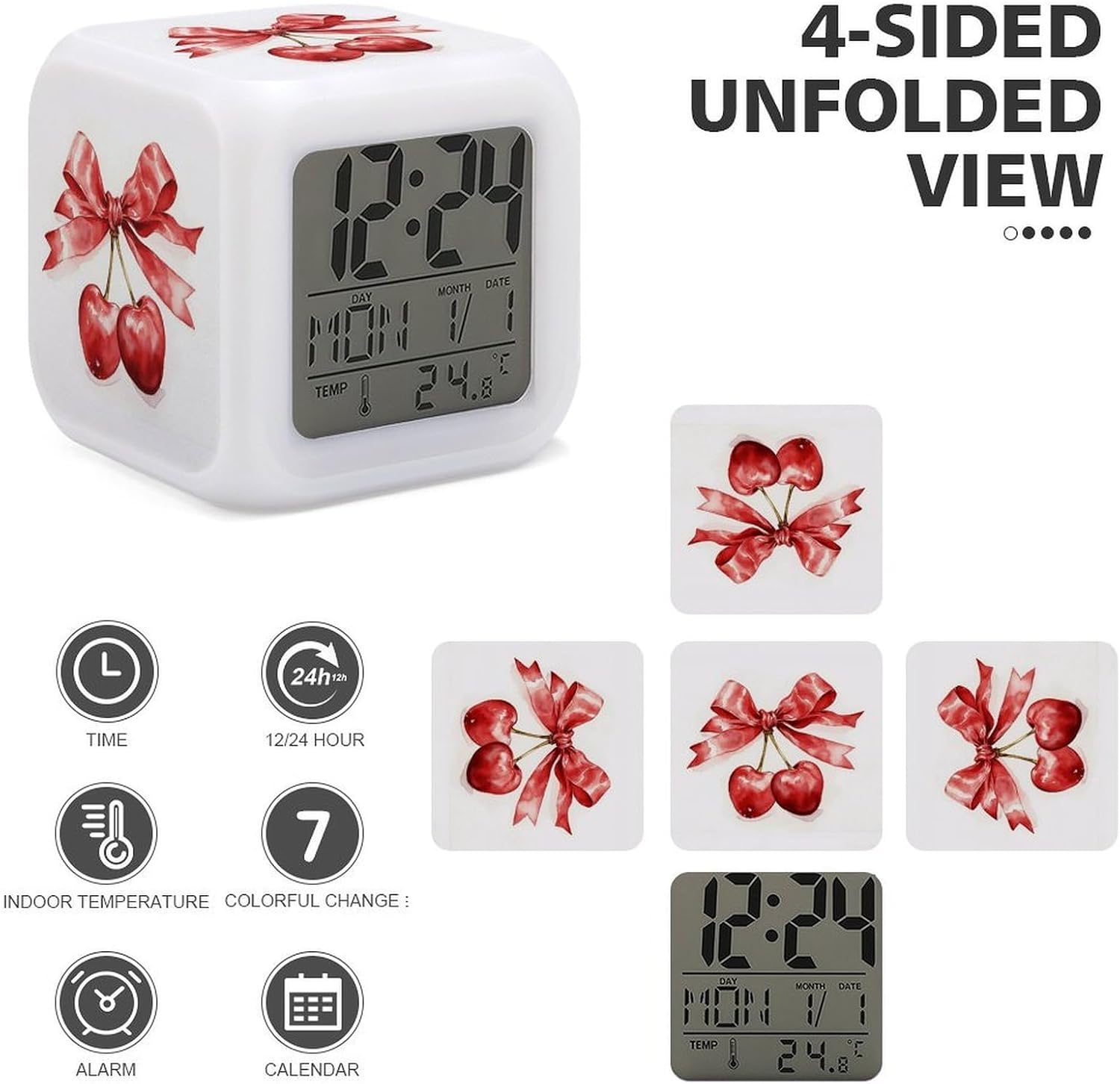 Pink Bow Cherrys Digital Alarm Clock Alarm Clock for Bedroom image 3