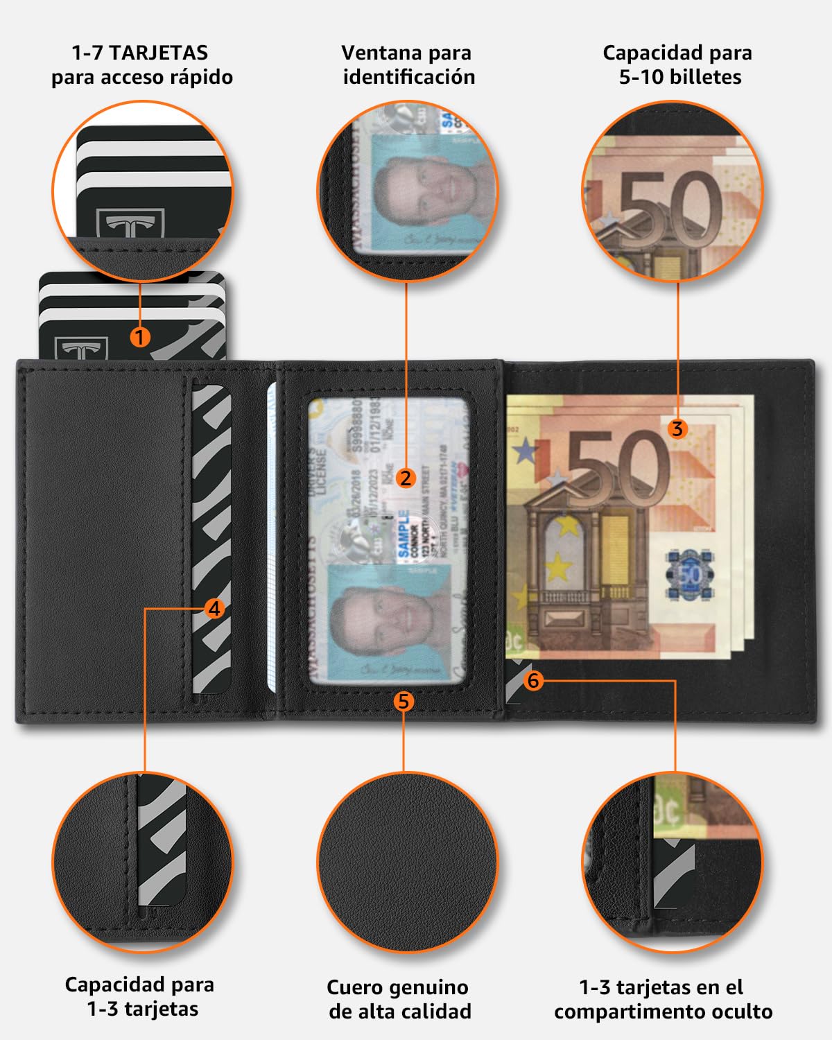 TEEHON Cartera Hombre de Cuero con Cierre Magnético, Tarjetero con Bloqueo RFID, Cartera Tarjetero Hombre pequeño para Crédito, Billetes y Monedas con Caja de Regalo, Negro