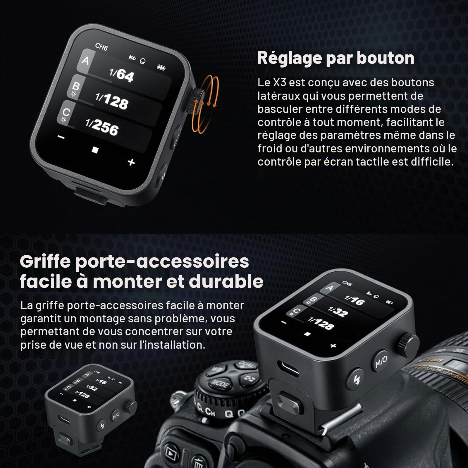 Godox X3C X3-C 2.4G OLED-Écran Tactile Déclencheur Flash TTL Déclencheur Flash sans Fil avec Conversion TCM Batterie Li-ION 3.7V 850 Mah intégrée avec Sac de Rangement pour Canon Caméra(X3C)