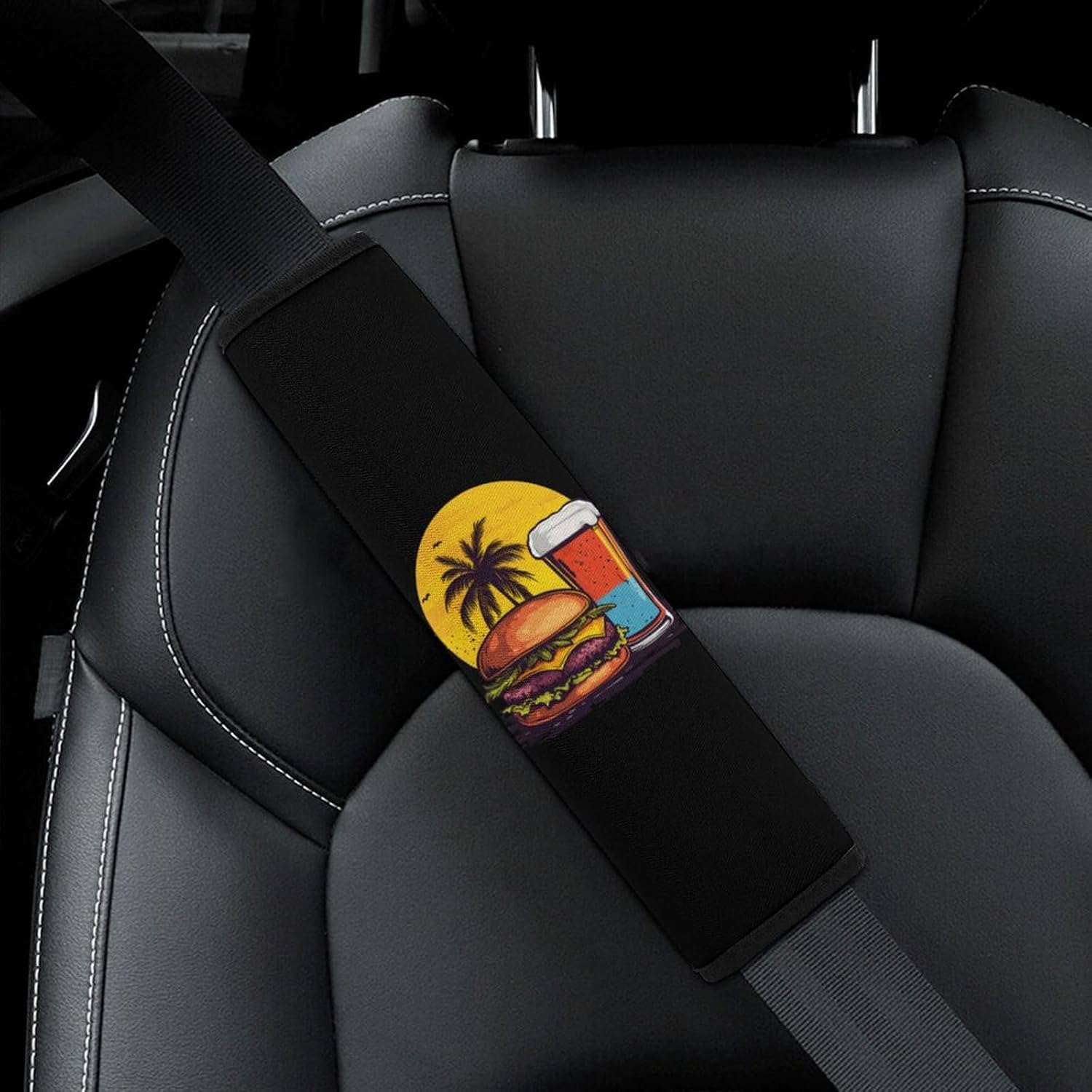Burger And Beer Car Seat Strap Covers Soft Seat Strap Shoulder Pads Seatbelt Covers for All Car Seats 2PCS