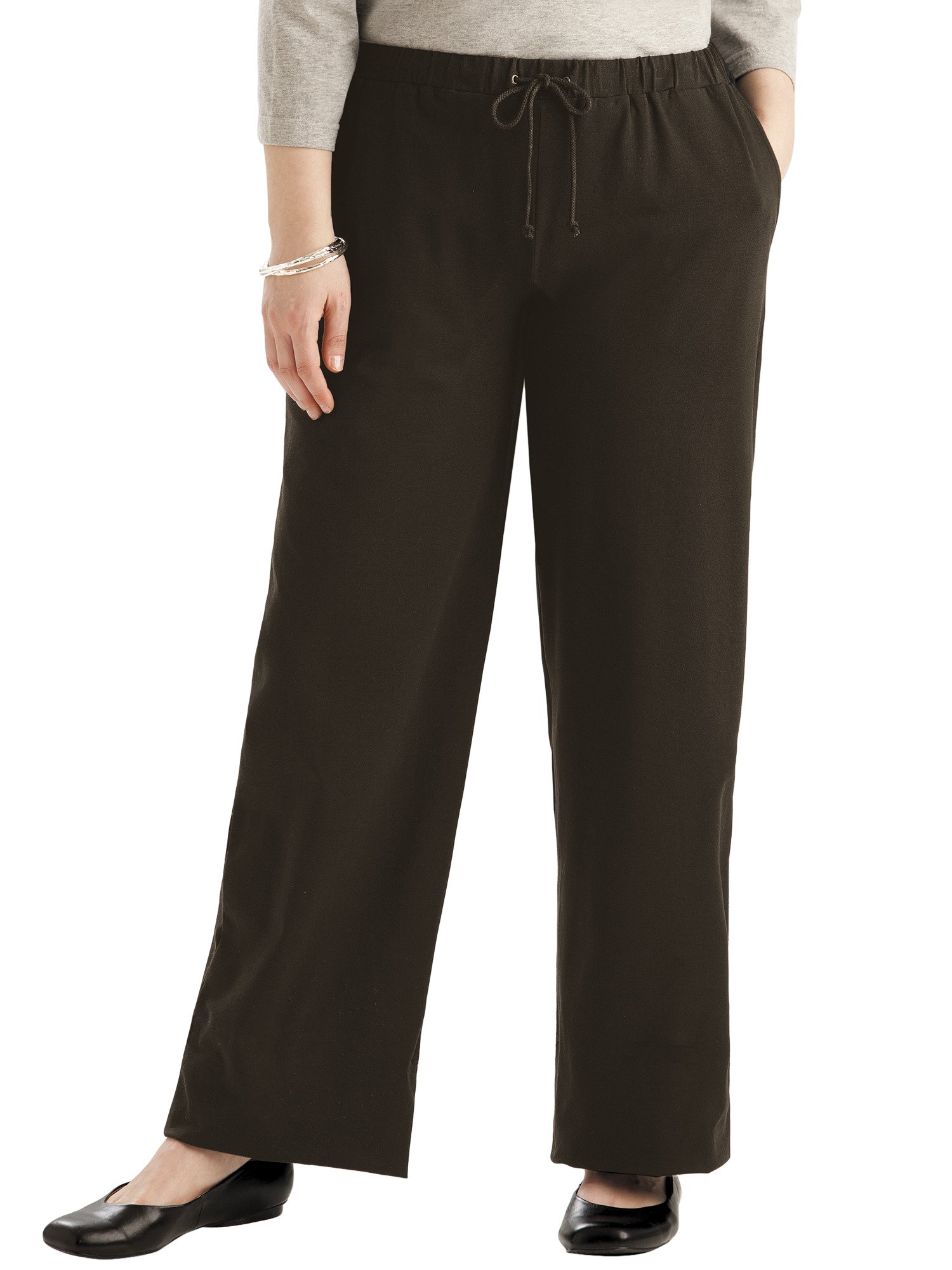 Ulla Popken Plus Size Stretch Knit Regular-length Drawstring Pocket Pants - Espresso, 20/22
