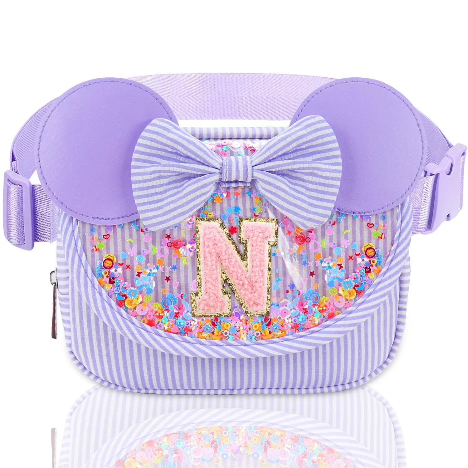 Initial Fanny Pack for Girls - Belt Bag for Teens Kid Teen Girl Kid Birthday Gift Stripe Purple N