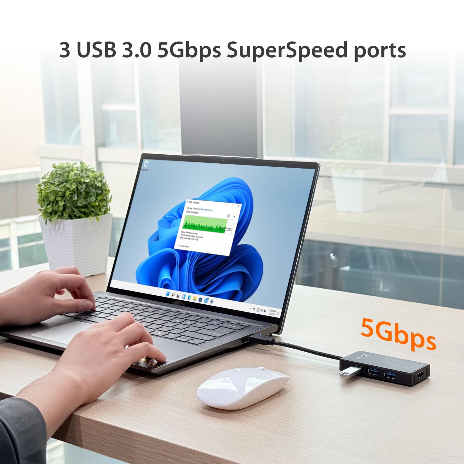 j5create Adattatore multiplo USB 3.0 - HDMI 1080p 2048 x 1152 @ 32bit | Hub USB 3.0 a 3 porte | USB 3.0 SuperSpeed | Compatibile con dispositivi USB 2.0/1.1 | Compatibile con Windows e Mac (JUH450)
