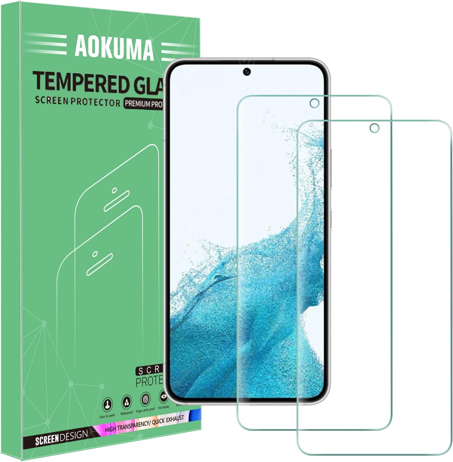 AOKUMA Tempered Glass for Samsung Galaxy S22 5G/S23 5G, Screen Protector, [2 Pack] Premium Quality Guard Film, Case Friendly, Shatterproof, Shockproof, Oilproof