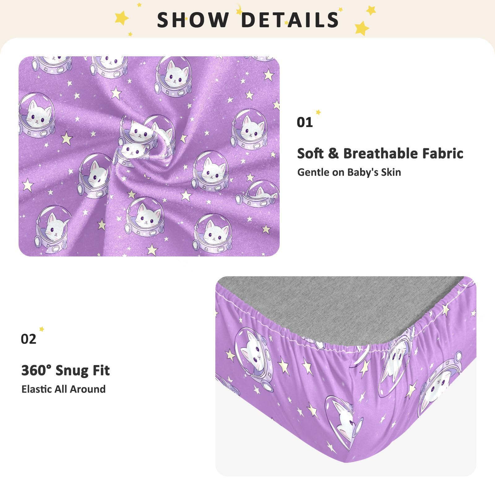 Sábanas para cuna de bebé con diseño de gato blanco y astronauta de dibujos animados, de algodón, ultrasuave, para cuna de niño y niña, 1 paquete de cuna para bebes trenzado