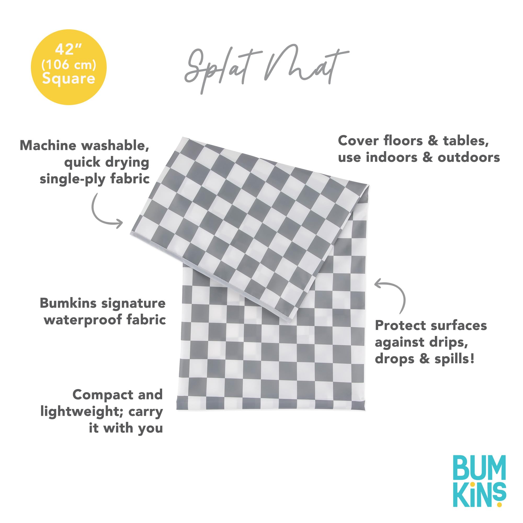 Bumkins Tapis anti-éclaboussures pour bébé sous chaise haute, tapis de désordre pour bébés et tout-petits, tissu imperméable réutilisable pour arts et artisanat, temps de jeu pour enfants, sols ou