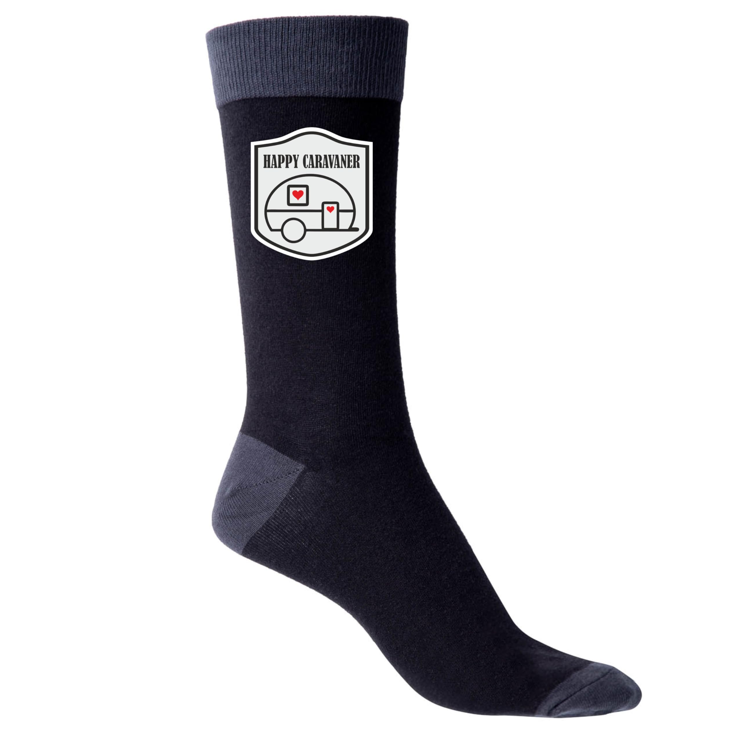 Print4U Happy Caravaning Men's Black Socks Funny Joke Gift For Man