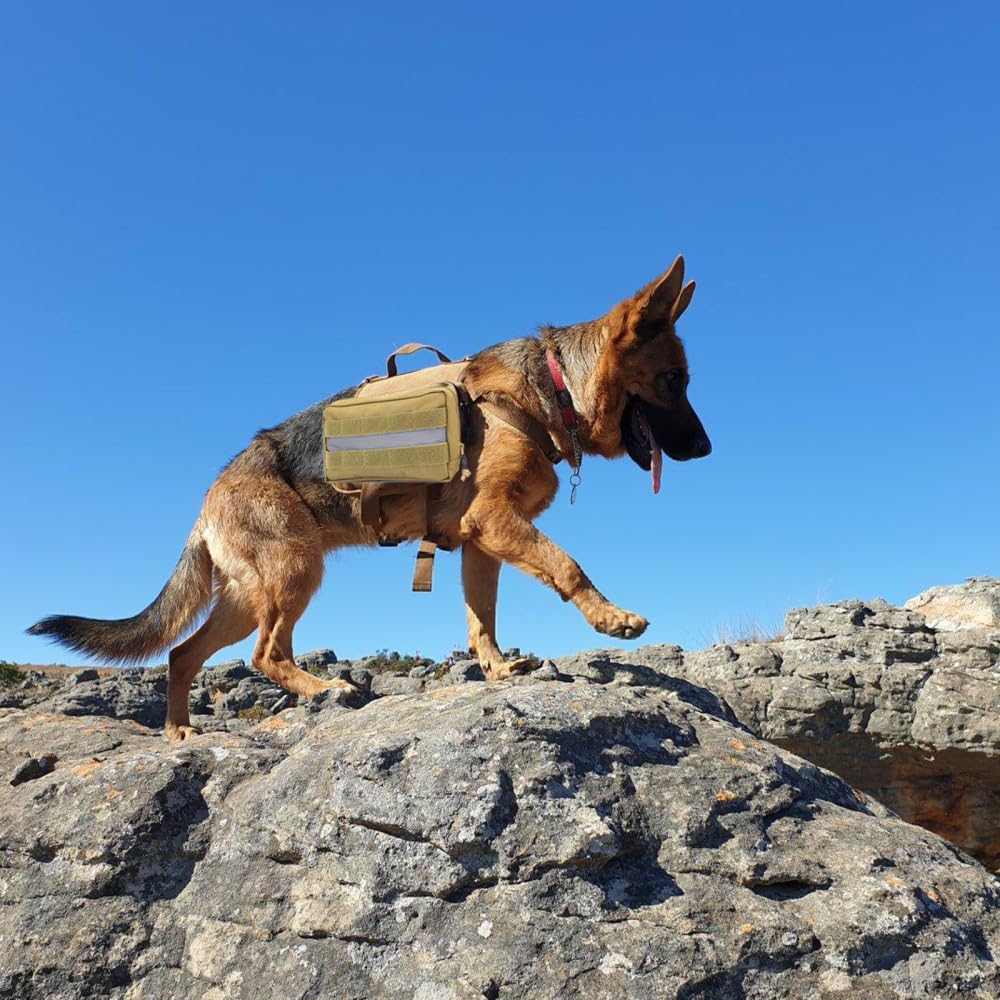 DONGKER Borsa da Sella per Cani Tattica, Zaino per Imbracatura Cane Molle in Nylon 1000D con Striscia Riflettente, Borse per Gilet Animali per Trasporto Dolcetti, Giocattoli e Altri Oggetti