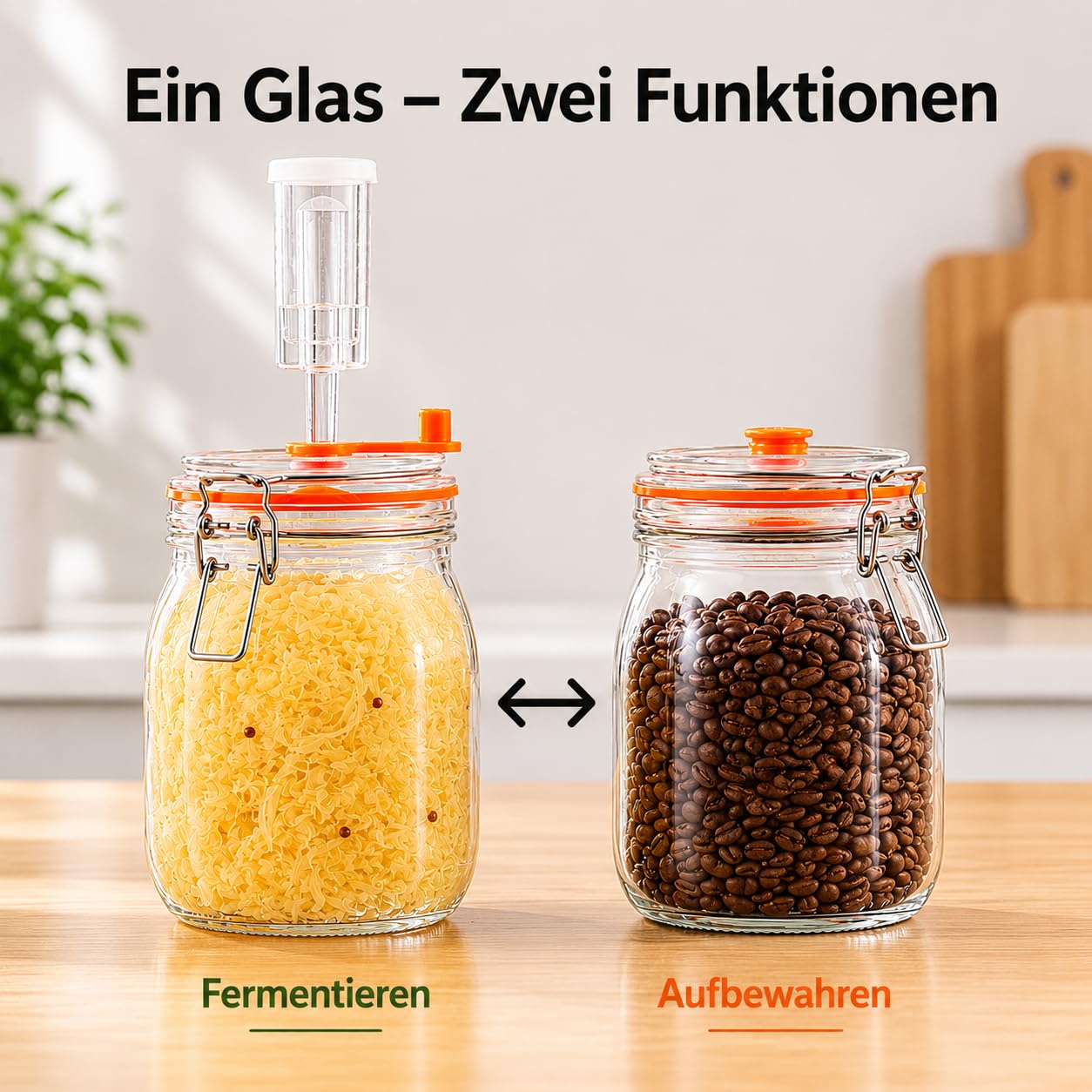 Fermentierglas 1,1 L Glas-Fermentierset mit Gewicht für Sauerkraut, Hot Sauce, Met, Cider & mehr – 2er-Pack