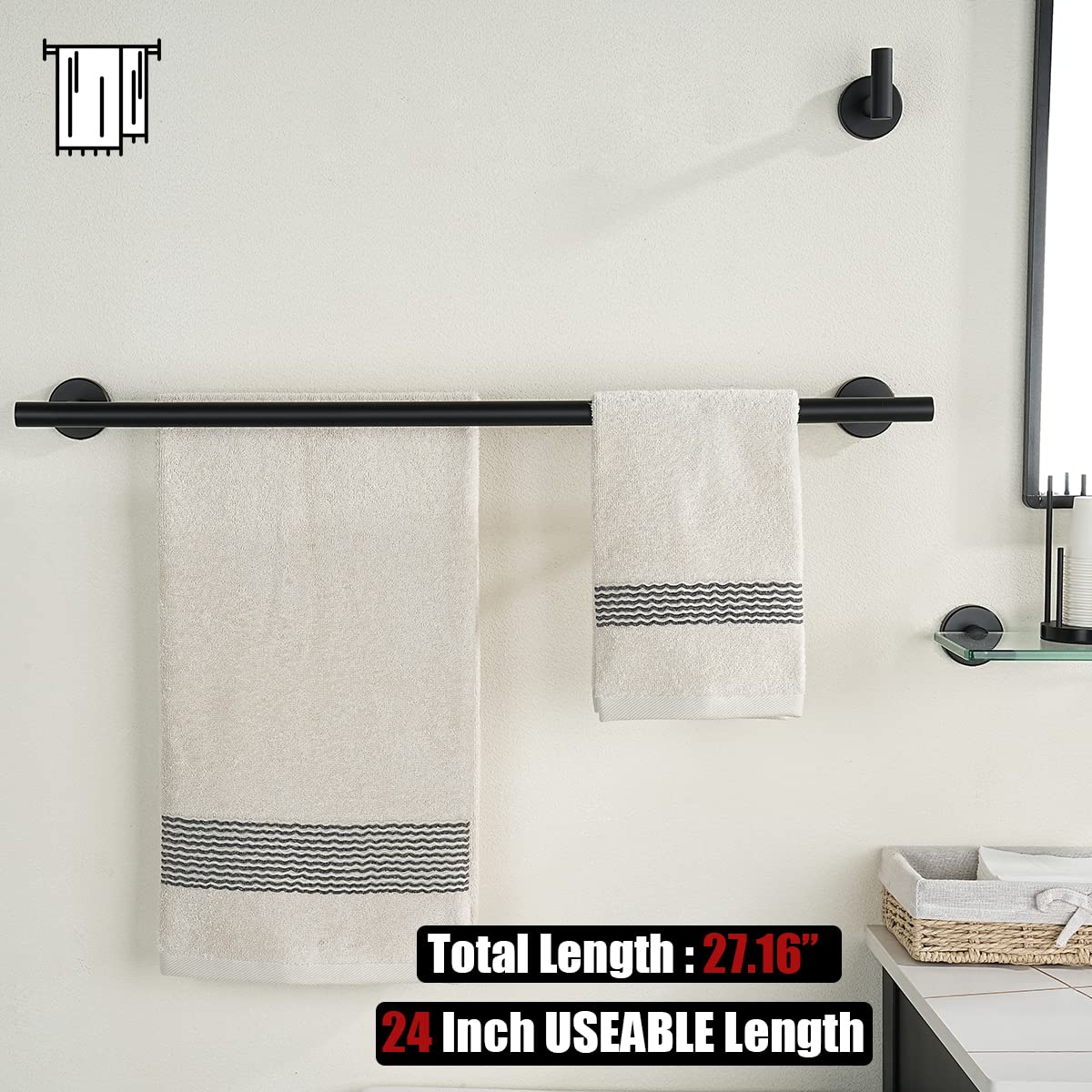 JQK 4 Ganci Porta Asciugamani A Muro In Acciaio Inox 304 - Nero Opaco, Design Moderno, Per Bagno E Cucina, Con Viti