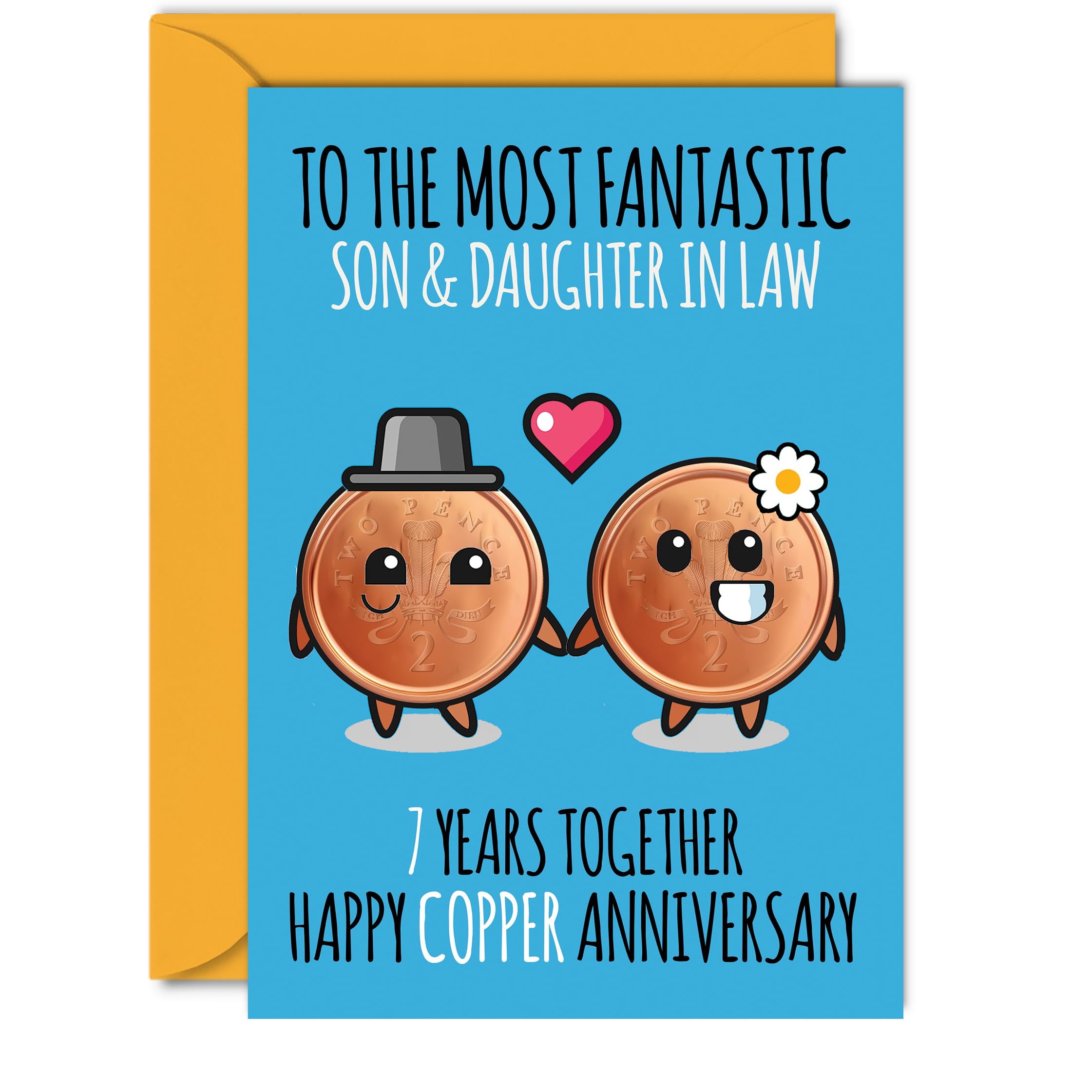 Cute Copper Anniversary Card for Son & Daughter In Law - 7 Years Together - Happy 7th Wedding Anniversary Cards for Daughter In Law Son, A5 Greeting Cards Anniversaries