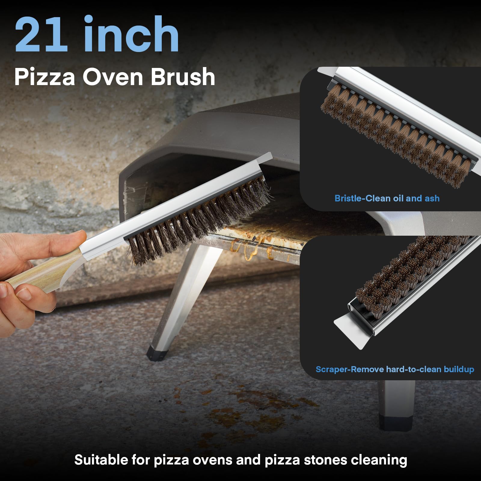 4PCS Pizzaofen Zubehör, iklestar 12 Zoll perforierte Pizzaschale, Aluminium 9 Zoll Pizzawender mit langem Griff, Ofenstein Reinigungsbürste Werkzeug für hausgemachte Pizza und Outdoor-Backen
