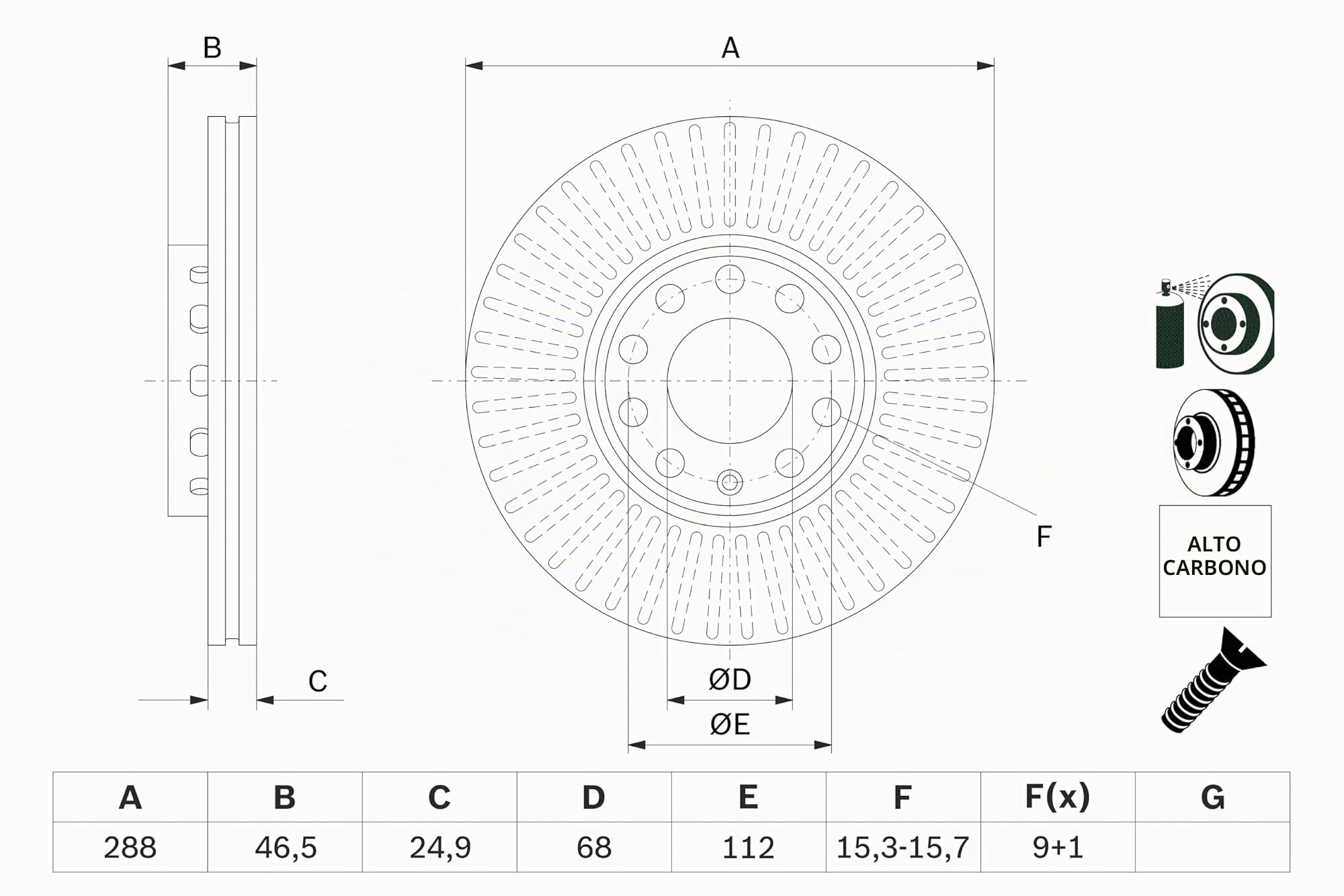 Juego de 2 Discos de Freno Bosch BD468 - Discos Ventilados, Alto Contenido en Carbono, 288 mm – Eje Delantero – Certificado ECE-R90 – Excelente Refrigeración y Reducción de Ruido, Anticorrosión